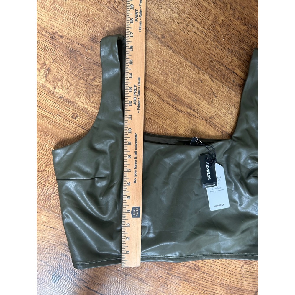 35. Express Body Contour Faux Leather Crop Top Olive Green XL Square Neck NWT - Picture 4 of 6